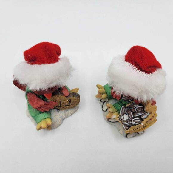 Vintage 1996 Christmas Card ENESCO Cardinal Bird Figurine Set Of 2 Santa Hats - Picture 4 of 14